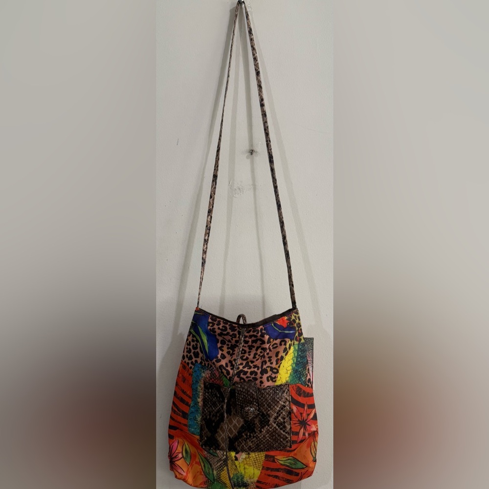 Falchi Colorful Patchwork Leopard & Floral Shoulder Bag